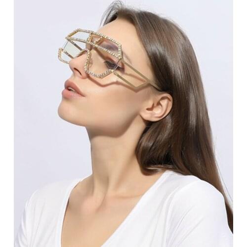 One Piece Rhinestone Sunglasses Women Oversized Sun Glasses Decorative Diamond Ocean Lens Eyeglasses Trends oculosfeminino