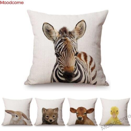 Cute Baby Setting Nursery Art Baby Woodland Animals Bunny Zebra Duck Home Decor Sofa Throw Pillow Case Cushion Cover for Kids