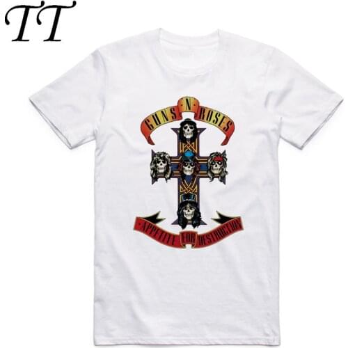 Asian Size Printing Guns N Roses Rock Band Logo T-shirt Summer Casual O-Neck Short Sleeves Hipster Hip Hop T-shirt HCP4105