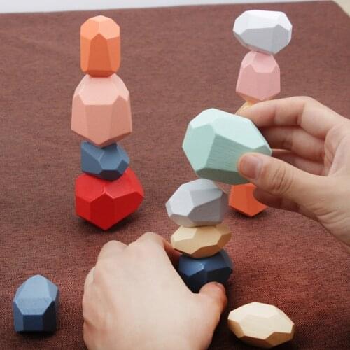 Hot 20pcs Childrens Wooden Toys Stacked Stone Building Stacking Rainbow Game Jenga Set Balancing Building Blocks Wood Toy Gift