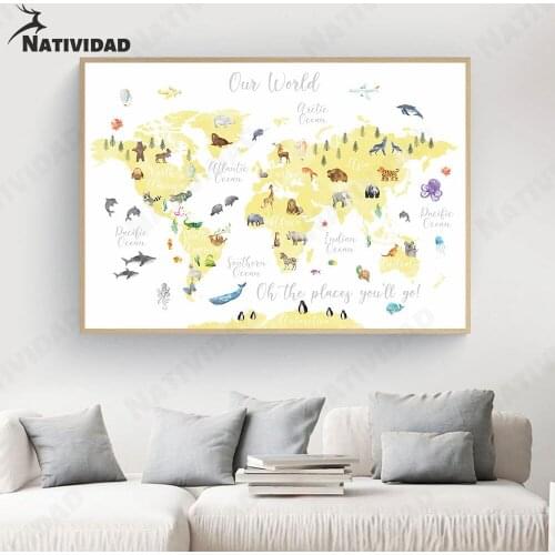 World Animal Canvas Painting Room Decor Cartoon Aesthetics Poster Wall Art Wall Stickers Living Room Bedroom Home Decoration