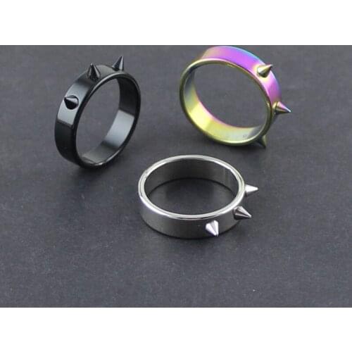Titanium Steel Ring Spiked Rivet Cone Self-defense Nail Barbed Rings Anti-wolf Ring For Men Women Punk Style Simplicity Jewelry