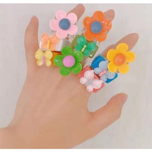 Trendy Harajuku Candy Colors Aesthetic Y2k Rings for Women Vintage Butterfly Ring Korea Fashion Jewelry 90s Christmas Gifts New