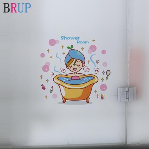 Beautiful Girl Shower Room Decoration Bathing Wall Stickers Art PVC Vinyl Home Decor for Bathroom Waterproof Removable