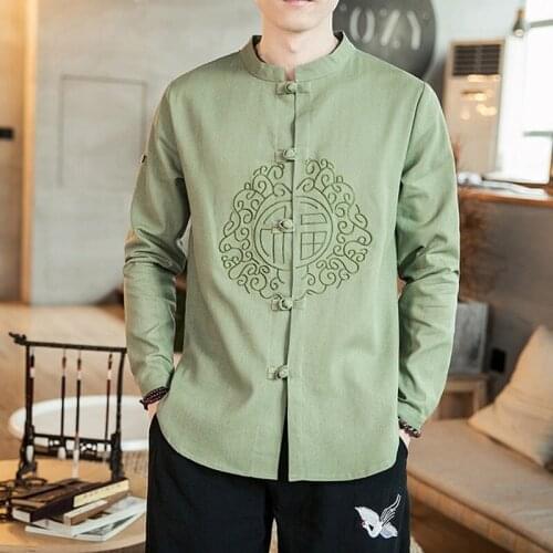 Summer 2021 Embroidery Top Traditional Chinese Clothing For Men Vintage Shirts Madarin Collar Tang Suit Kung Fu Clothes 30259