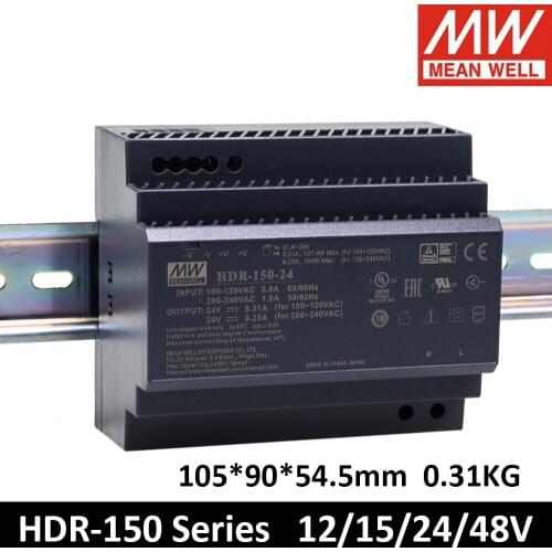 MEAN WELL HDR-150 85-264VAC to DC 12V 15V 24V 48V Meanwell Ultra slim step shape DIN Rail Power Supply HDR-150-12 HDR-150-24