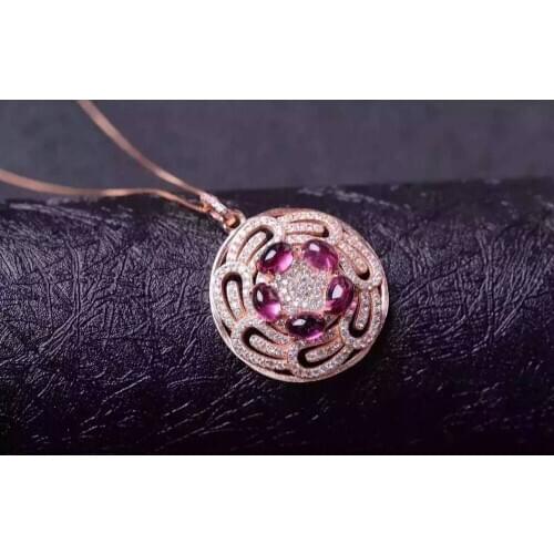 Natural red garnet gem Elegant Thick round Pendant natural gemstone pendant necklace S925 silver women girl gift fine jewelery