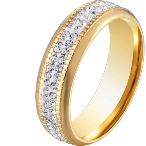 New Arrival Beautiful Middle Double Circle Zircon Ring For Women High Quality Stainless Steel Jewelry Ring Gift Bague femme