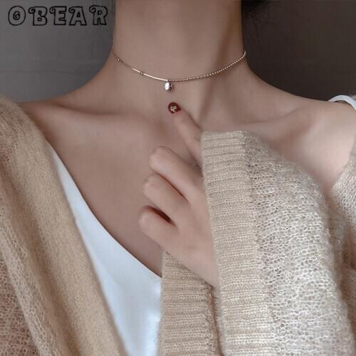 OBEAR Simple LUCKY Beads Necklaces For Women Fashion Silver Plated Short Chain Choker Collares
