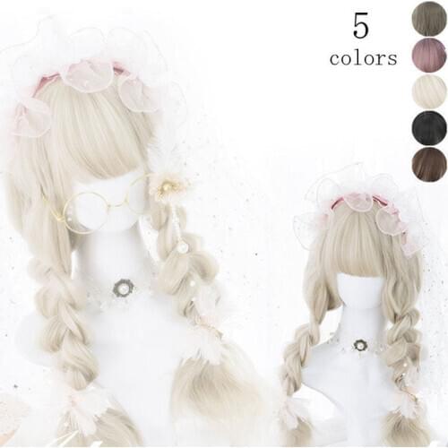 66cm Sweet Lolita Harajuku Daily Curly Hair Full Wig Kawaii Harajuku Princess Dolly Party Cosplay Wigs Long Synthetic Hair + Cap