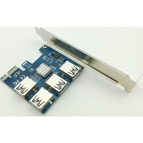 PCI-E 1X to 4 PCI-E 16X Slots Riser Card External Adapter PCI-E 1 to 4 Port Card Multiplier Riser Card for Bitcoin Miner Machine