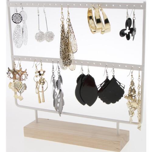 Phenovo 24/44 Holes Wooden Earrings Organizer Holder Necklaces Jewelry Display Stand 2 Layer Earrings Packaging Rack Jewelry Too