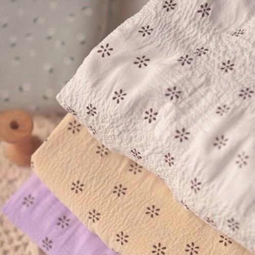 Half Meter 4 Colors Flower Print Seersucker Polyester Fabric For Autumn Dress Cap Upper Clothes Sewing Material CR-961