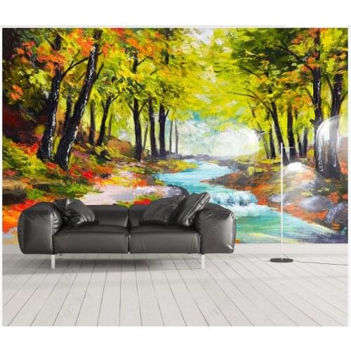 Custom photo wallpaper for walls 3 d mural Beautiful Fresh nordic pastoral scenery forest trees flowing water background wall