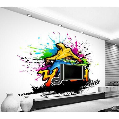 Custom papel DE parede 3 d,music and dance graffiti murals for bar KTV background wall waterproof wallpaper