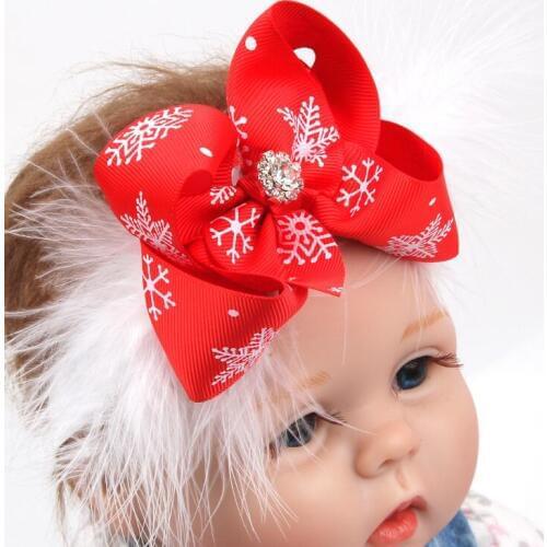 Christmas Baby Girls Bow Feather Headband Party Xmas Toddler Infant Kids Hair Band Headwear Hair Accessories hair hoop red white