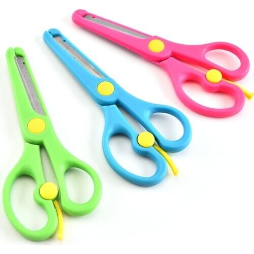 Professional high quality childrens elastic design labor-saving plastic safety round head scissors student paper cutting