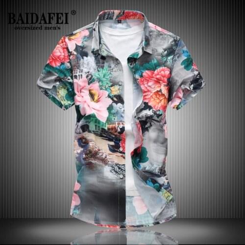 Oversized 5XL 6XL 7XL Mens Regular-fit Short-Sleeve Print Shirt 2021 Summer Fashion Casual Beach Floral Man Shirt