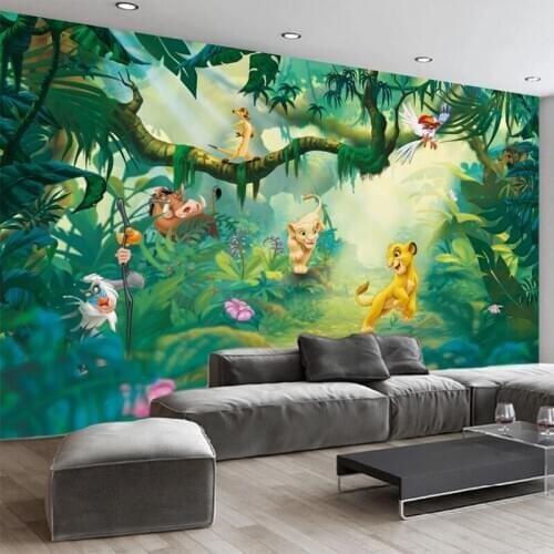 Custom Self-Adhesive Wallpaper 3D Cartoon Animal Forest Childrens Bedroom Background Wall Covering Kids Room Waterproof Sticker