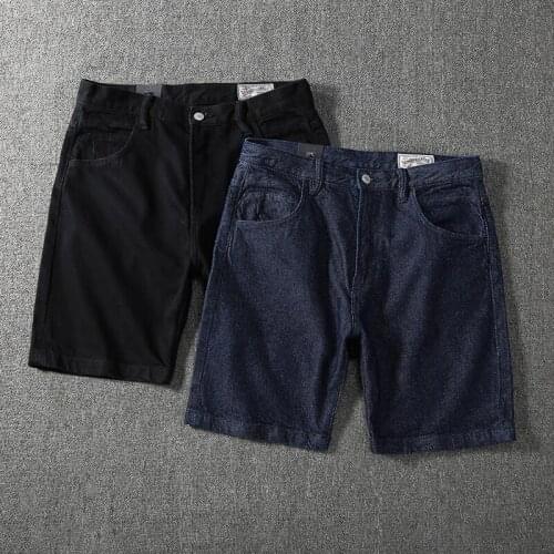115 New Summer Mans Denim Shorts High Quality Cotton Basic Solid Color Washed Mid-Waist Zipper Casual Male Pants Heavy Weight