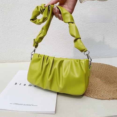 Soft PU Leather Underarm Bag for Women Luxury Designer Ladies White Handbags Clutch Purse Female Pleated Strap Shoulder Bags Sac