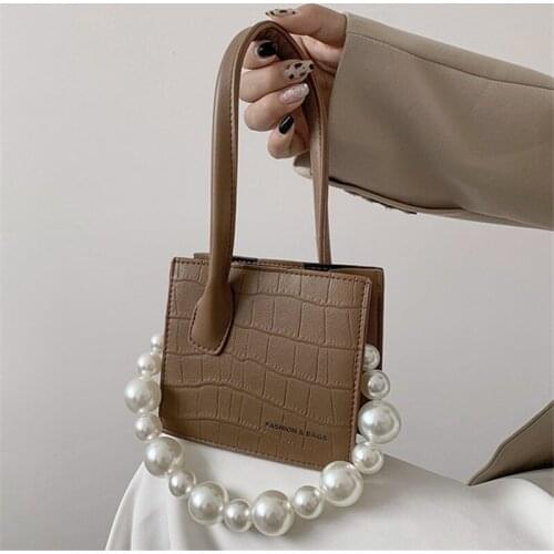 Pearl Handle Crossbody Bags for Women Fashion Sac A Main Female Alligator Pattern Shoulder Bag Laides Handbags and Purses