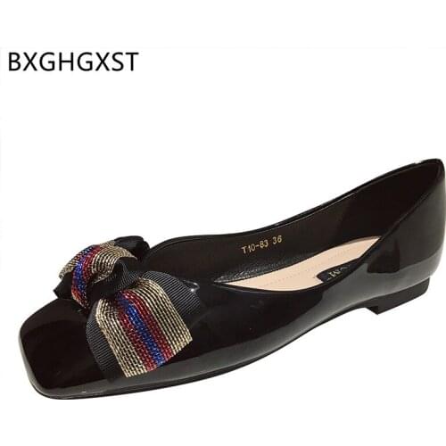Loafers Flats Korean Shoes Women Butterfly-knot Boat Shoes for Woman 2021 Square Toe Slip on Patent Leather Shoes Woman Zapatos
