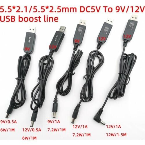 USB Boost wire DC 5V to 9V 12V DC Jack 5.5x2.1mm 5.5*2.5 Mobile phone power supply Step up Power Module Converter Cable Cord