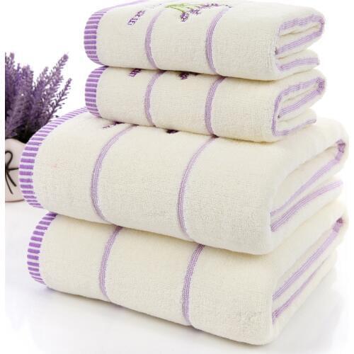 High quality luxury 100% Lavender cotton fabric towel set bath towels for adults/child 1pc face towel 2pcs for bathroom 3 pieces