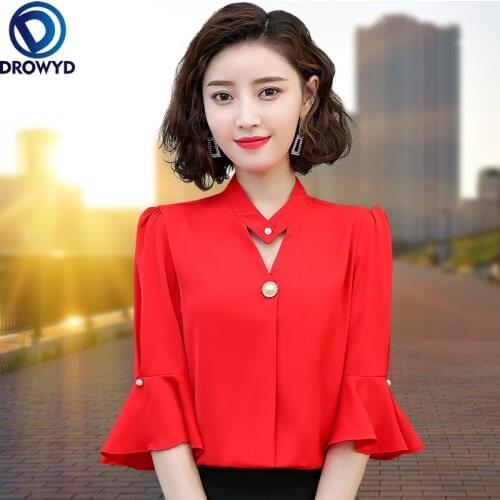 Fashion Women Spring Summer Style Chiffon Blouses Women 2021 Casual Half Sleeve Solid Plus Size Shirt Elegant Women Tops DROWYD