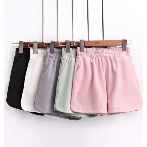 Women Fashion Casual Solid Korean Preppy Style Short Pants Girls Elastic Waist Cute Summer Shorts