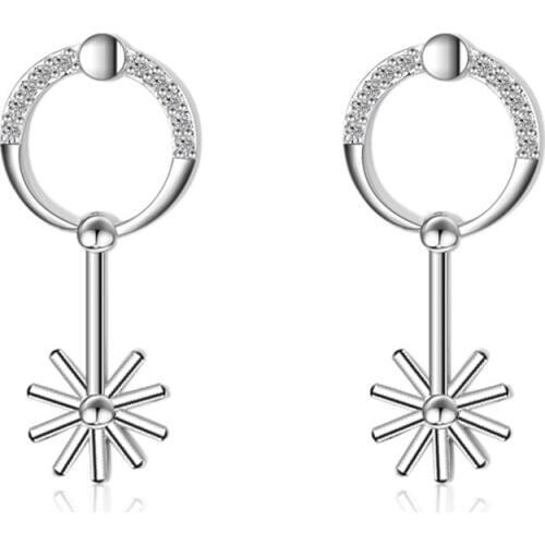 New Arrival 925 Sterling Silver Fashion Round Flower Crystal Women Jewelry Gift Ladies`stud Earrings No Fade Anti Allergy Gift