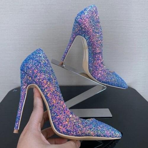 Moraima Snc Pointed Toe Woman Shoes Bling Bling Glitter Embellished High Heel Shoes Thin heels Party Wedding Heels