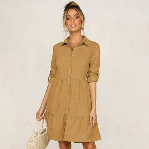 New Spring Autumn Shirt Dress Woman 2021 Long Sleeve Ropa Mujer Button Up Sweet A-Line Midi Dress Fashion Robe Femme Vestidos