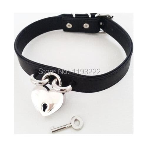 100% Handmade Harajuku Punk Goth Lock Key Safe Heart Choker Leather Collar Necklace Jewelry Necklace Pendant