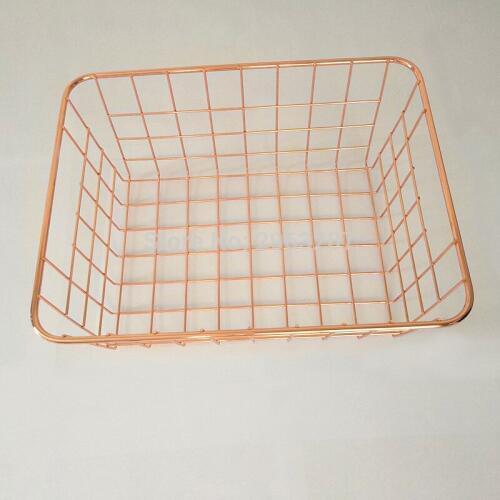 20pcs Girl Desktop Multi Function Grid Basket Nordic Elegant Rose Gold Wire Net Baskets Metal Display Rack Basket