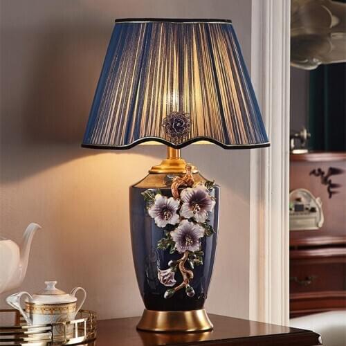 40x68cm Luxury New Chinese Style Ceramic Enamel Table Lamp For Bedroom Bedside Lamp High-End Living Room Sofa Bedroom Lamp