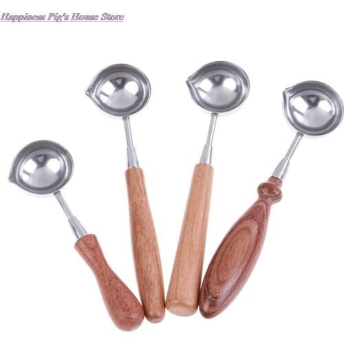 Anti Hot Sealing Wax Spoon Wood Handle Retro Wax Stamping Spoons Invitation Cards Decorative Stamps Craft