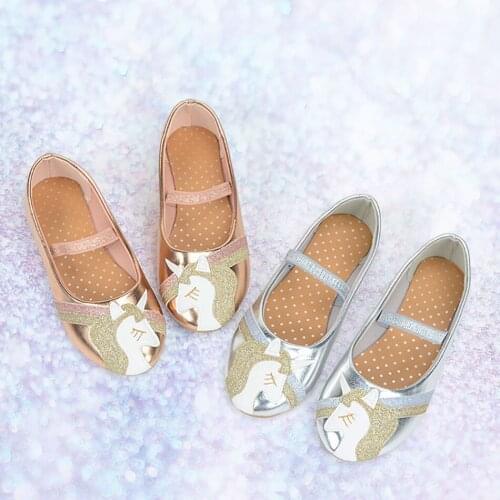 Toddler Girls Unicorn Flats Leather Shoes Sparkle Embroidery Ballet Dancing Shoes for Spring Birthday Party Shoes Gold Rainbow