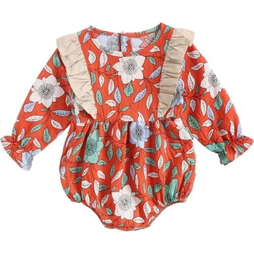 Free Shipping Newborn Toddler Baby Girls Clothes Flower Romper Long Sleeve Jumpsuit Outfits Ruffle Cute Clothes
