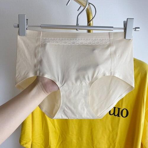 Seamless Womens Panties No Feeling Label Bangs Japanese Small Lace Girls Briefs Ice Silk One-piece Lady Underwear