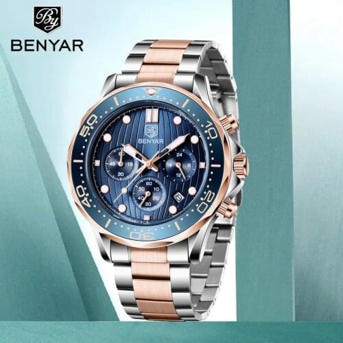 2020 New BENYAR Men Quartz Watches Rose Gold Luxury Wrist Watch Mens Waterproof Sport Chronograph Cock Man Relogio Masculino
