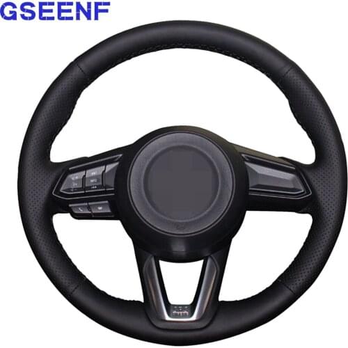 Car Steering Wheel Cover For Mazda 3 Axela 2018-2017 Mazda 6 Atenza CX-3 CX-5 CX-9 Black Hand-stitched Soft Genuine Leather