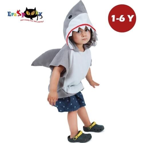 Eraspooky 1-6Years Cute Hood Shark Cosplay Halloween Costume For Kids Children Animal Toddler Carnival Party Cartoon Fancy Dress