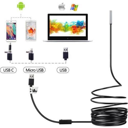 5.5mm 2 IN 1 USB Endoscope 2.0MP HD Snake Tube and Android Borescope USB Endoscopio Inspection Micro Camera for PC Smart Phone