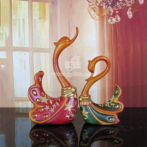 European high-grade diamond couple swan ornaments creative wedding gift resin crafts trumpet swan