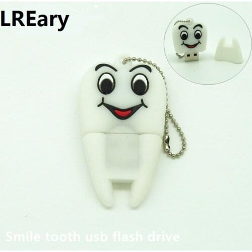 New design smile tooth Pen drive 4g 8g 16g 32g real capacity usb flash drive memory stick storage device metal chain
