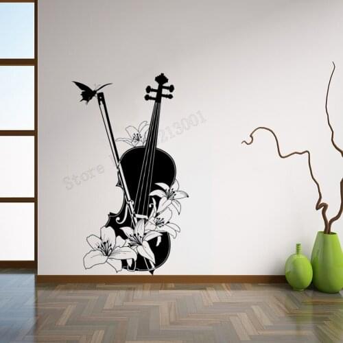 Art Wall Sticker Music Violin Butterfly Room Decoration Kids Classic Abstract Morden Wall Decor Beauty Removeable Mural LY73