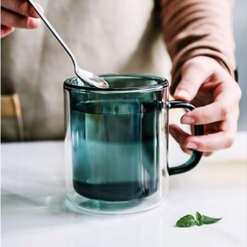Nordic Colorful Innovative Double Wall Insulated Glass Cup Heat-resistant For Tea Coffee Latte Espresso Iced Tea Dishwasher Mugs