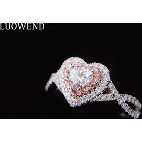 LUOWEND 18K White Gold (AU750) Engagement Ring Anniversary Bague Gold Rings Classic Style Natural Diamond Ring for Women Wedding